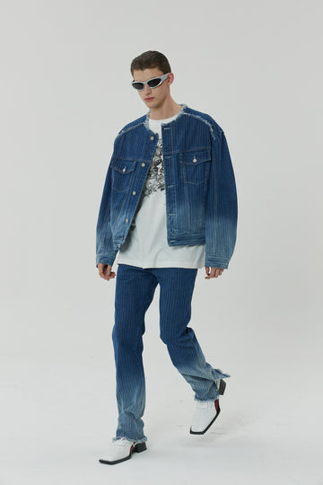 23SS NON COLLAR STRIPE DENIM JACKET